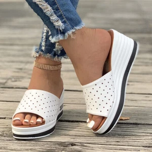 Womens Slip On Wedge Heel Mules Sandals Ladies Summer Casual Slippers Shoes size - Picture 1 of 25