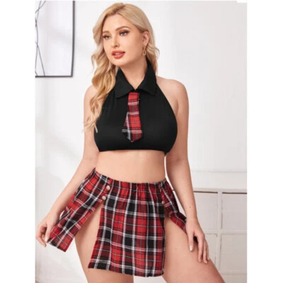 Sexy Lingerie for Women Plus Size School Girl Lingerie Outfit Top and Mini Skirt - Image 1 of 4