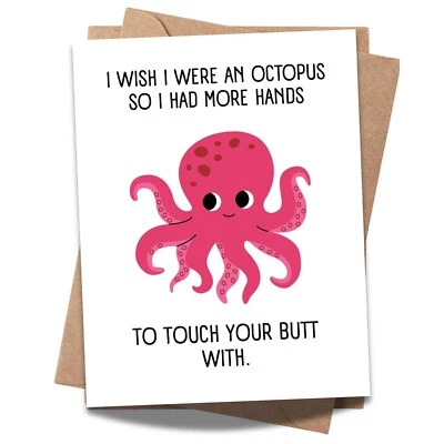 Funny Romantic Octopus Love Card for Him or Her – Made in USA - Image 1 of 4