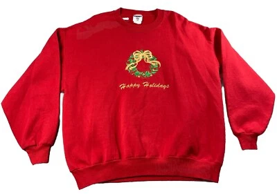 Vintage 90s Holiday Christmas JERZEES embroidered Sweatshirt Size 2X - Image 1 of 4