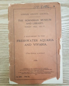 1924 A HANDBOOK TO THE FRESHWATER AQUARIA & VIVARIA HORNIMAN MUSEUM SE23 Forest - Picture 1 of 10