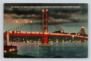 San Francisco to Marin County - Golden Gate Bridge at Night California Postcard - Bild 1 von 2