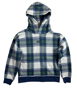 Gap Kids Pull-over Hoodie Sweatshirt  Boys L  Blue Plaid Fleece  Preppy  Punk - Picture 1 of 11