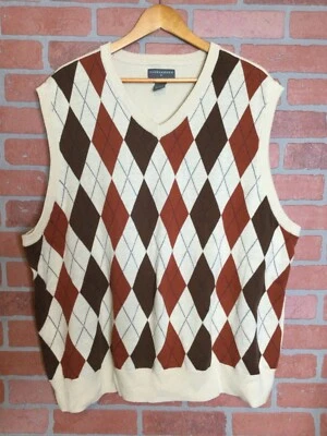 Vintage Saddlebred Sleeveless Argyle Sweater Vest Mens XL Beige Brown Grandpa - Image 1 of 4