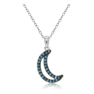 Sterling Silver Nano Simulated Turquoise Moon Necklace - Picture 1 of 5