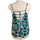 Soprano Flowy Green Tank Top Womens Size L Green & Pink Colorblock Strappy Back