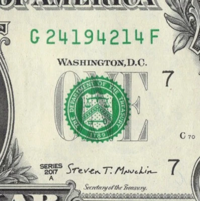 Billete año 1942 en número de serie billete de dólar posición central G24194214F Foto 1 de 4