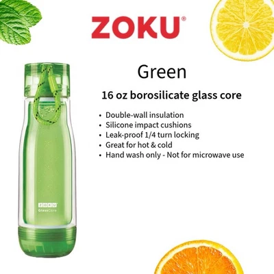 ZOKU Glass Core Water Bottle 16 oz - GREEN - Image 1 of 2