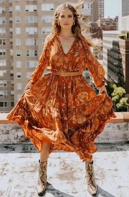 Vestido Spell and the Gypsy Vestido Aurora Boho Burnt Ember Talla Pequeña Hippie Fluido Foto 1 de 4