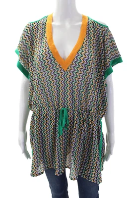 Missoni Mare Womens Short Sleeve Chevron Knit Cover Up Black Green White IT 40 - Image 1 of 4