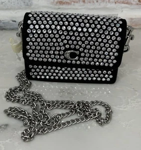 NEU COACH Essential Crystals Flap Kartenetui Mini Geldbörse Kette Crossbody schwarz - Bild 1 von 10