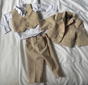 Boy's Formal Beige Suit Set with Blazer, Vest, and Pants Size 3M - Picture 1 of 5
