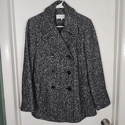 Chaquetón Calvin Klein Mezcla Lana Mujer 6 Negro Blanco Doble Pecho Invierno Chic Foto 1 de 4