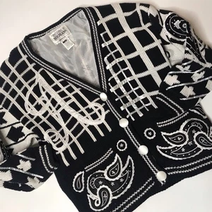 VINTAGE 80s Absolutely No Jeans Paisley Hip Hop Streetwear Cardigan Bandana M/L - Bild 1 von 8