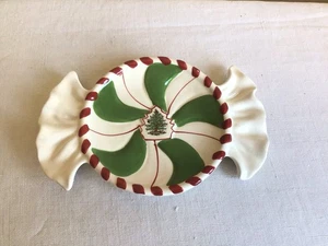 Vtg Spode Christmas Tree Peppermint Hand Painted Bone China Candy Dish Tray - Picture 1 of 5