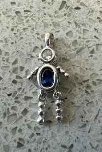 VTG Sterling Silver 925 Blue Cubic Zirconia Boy Pendant September Birthstone - Picture 1 of 3