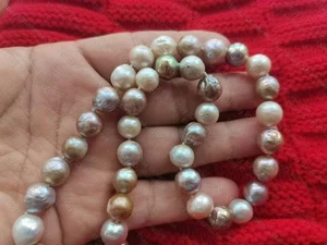 18”L New Natural multicolor 10-11mm kasumi freshwater pearl Necklace 14k P clasp - Picture 1 of 8