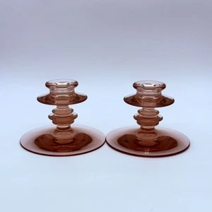 Vintage 2er Set Fostoria Nr. 2362 Kerzenständer in Orchidee/Lavander - Bild 1 von 8