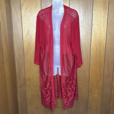 Forgotten Grace Duster Womens 3X Red Lace Sheer Boho Romantic Coquette Festival - Image 1 of 4