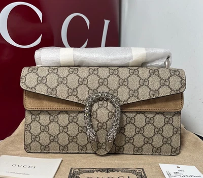 GUCCI Dionysus GG Supreme Small Shoulder Bag Beige Suede 25cm Brand New - Image 1 of 4