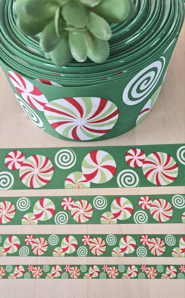 5/8, 7/8, 1.5 & 3” (1 YD) Candy Cane Grosgrain Ribbon Peppermint Christmas Candy - Image 1 of 1