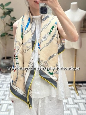 Nuevo Mantón bufanda doble cara estampado cadenas 30 % cachemir y 30 % seda Sallys 2025 53" Foto 1 de 4