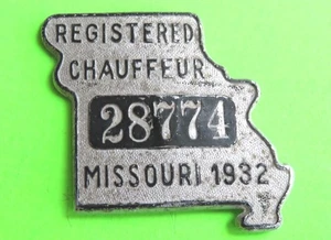 Insignia de conductor chofer registrado Missouri 1932 de colección - en forma de estado - Imagen 1 de 2