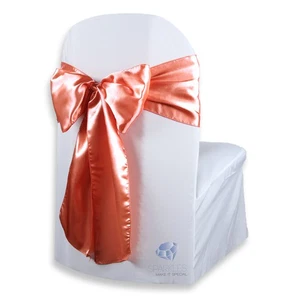 150 pcs Satin Chair Cover Bow Sash 108"x8" - Coral - Wedding Party Banquet id - Picture 1 of 5