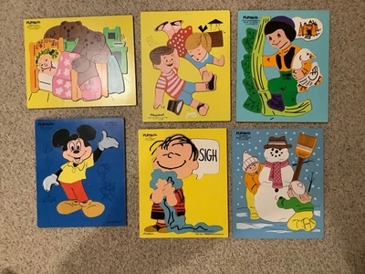 LOTE DE 6 ROMPECABEZAS DE MADERA PARA NIÑOS PLAYSKOOL VINTAGE AÑOS 70 DISNEY/CACACAHUETES/MISC Foto 1 de 4