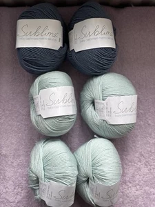 SUBLIME Baby Cashmere Merino Silk 4 Ply 6x50g Balls Duck Egg Blue/Darker Blue - Picture 1 of 7
