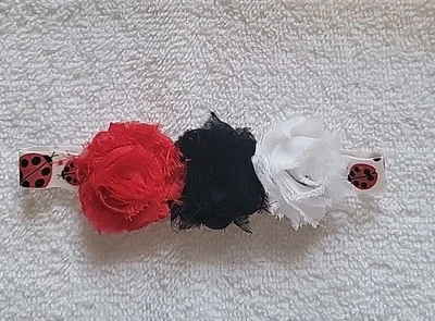 Handmade Baby Headband Size NB 11"-12" Ladybugs/Shabby Roses New - Image 1 of 4