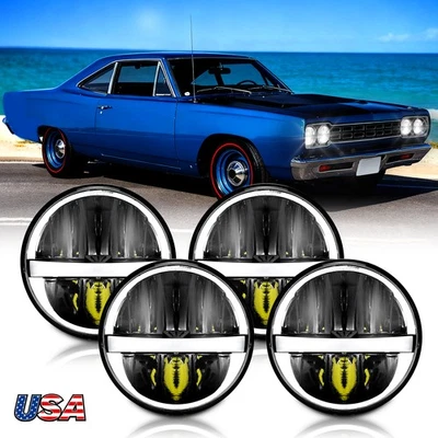 Новейшая светодиодная фара 105 Вт 4 шт 5,75 дюйма Halo для Plymouth Road Runner 1968-1974 - Изображение 1 из 4