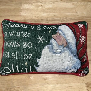 Santa Gobelin Kissen Susan Winget Vintage 12"x7,5" "Freundschaft leuchtet im Winter" - Bild 1 von 9
