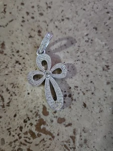 vintage clover motif cross pendant bejeweled diamante silver tone - Picture 1 of 3