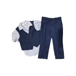 Boys Navy 3 Piece Suit Set. H&M. Waistcoat/Trousers/Shirt. Excellent Con! - Picture 1 of 11