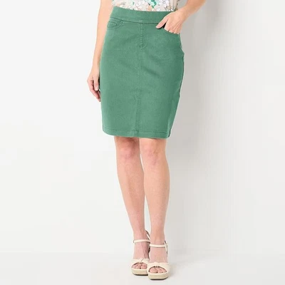 Falda vaquera Liz Claiborne para mujer bosque oscuro tiro medio elástica hasta la rodilla 12 nueva con etiquetas Foto 1 de 4