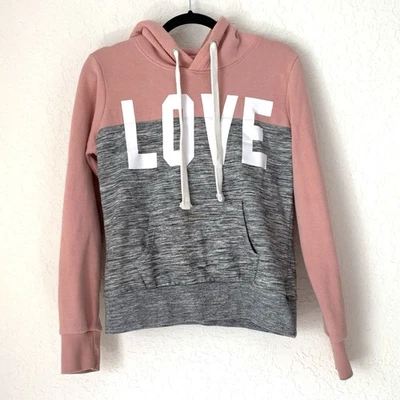 Reflex Hoodie Sweatshirt Size S Pink Gray Love Spellout Pocket Preppy Streetwear - Image 1 of 4