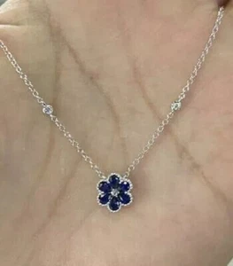 11Ct Pear Simulated Blue Sapphire Flower Diamond Pendant 14k White Gold Plated - Picture 1 of 3
