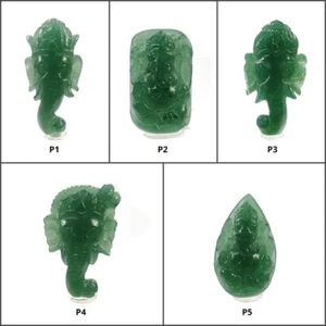 Natural Untreated Green QUARTZITE Gemstone Carving Hand Carved LORD GANESHA - Bild 1 von 6