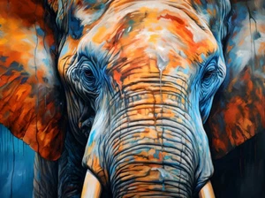 Tier Elefantenkopf Leinwandbild - Wohndeko Wandbild Poster Druck Gemälde - Bild 1 von 8