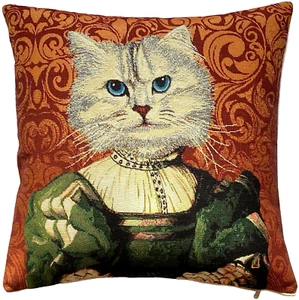 REGAL LADY CAT , FRENCH HAND FINISHED  17" 44CM WOVEN TAPESTRY CUSHION COVER ZIP - Picture 1 of 5