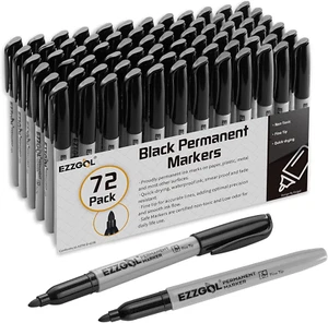 Permanent Markers Bulk, 72 Pack Black Permanent Marker Set, Fine Tip, Waterproof - Picture 1 of 12