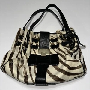 JIMMY CHOO Ramona Pony Calf Hair Brown Cream Medium Shoulder Bag Zebra Prin - Picture 1 of 9