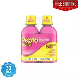 Pepto Bismol Liquid For 5 Symptom Relief Fast Acting Liquid 2 Pack 16oz Each NEW - Picture 1 of 5