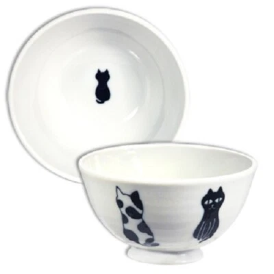 Japanese Rice Soup Bowl 4.5"D Porcelain Maneki Neko Lucky Cat Made in Japan