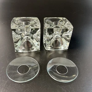 2 Ice Cube Glass Candle Holder Set Rudolf Jurnikl Sklo Union Czech & Wax Catcher - Picture 1 of 13