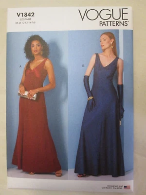 Vogue 1842 Bias Cut Slip Dress Pattern 8-16 Sweetheart Neckline Empire Waist UC - Image 1 of 2