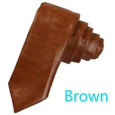 Nuevo Hombres Marrón Cuello Corbata Cuero Genuino Piel de Cordero Real Elegante Boda Fiesta Ropa Foto 1 de 4