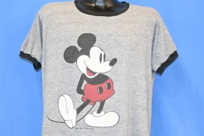 vtg 70s MICKEY MOUSE RAYON TRI BLEND WALT DISNEY CARTOON RINGER t-shirt LARGE L - Image 1 of 4