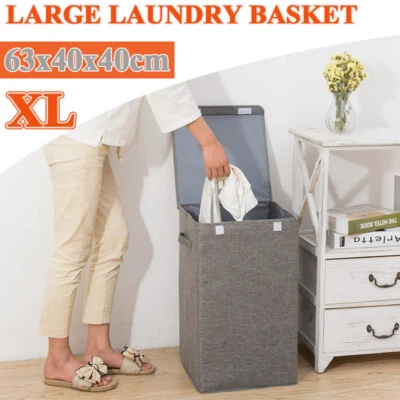 100L Wäschekorb mit Deckel große faltbarer Wäschekorb für  Waschküche Badezimmer - Bild 1 von 4